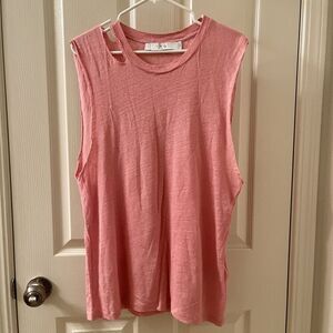 IRO Paris Brelki Distressed Linen Tank Top Pink Women's Size Large